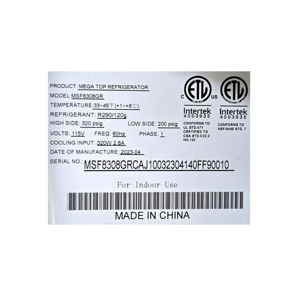 Atosa MSF8308GR  Mega Top Refrigerator with Double Overshelf