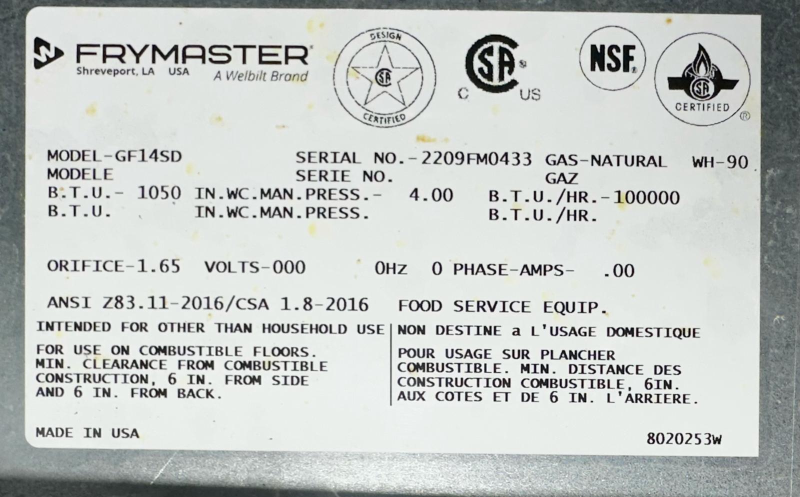 Frymaster GF14SD Fryer