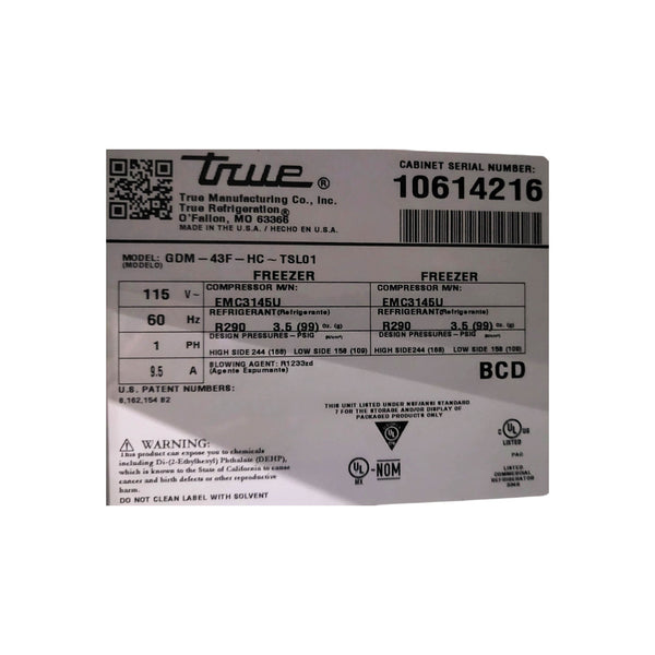 True GDM-43F-HC-TSL01 Freezer - Upright - 2 Glass Door - 47