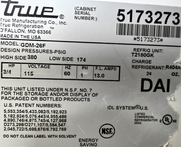 Refurbished TRUE GDM-26F Upright Freezer - Single Door