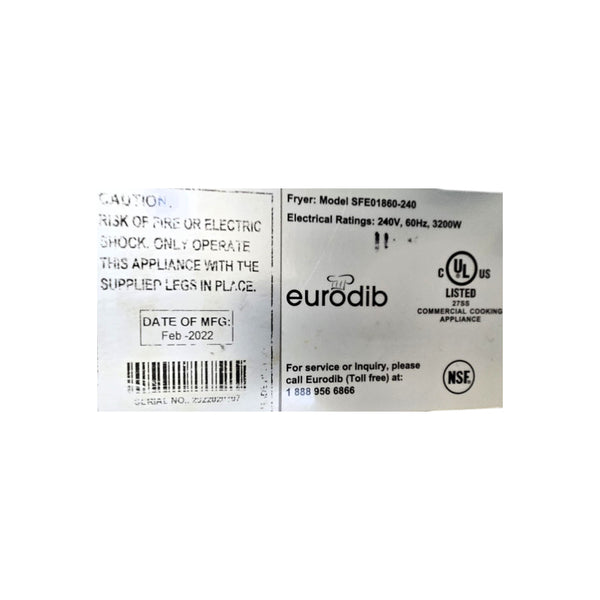 Eurodib SFE01860-220 Electric Countertop Fryer