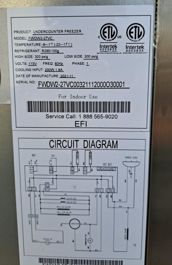 EFI FWDW2-27VC 27.5? Worktop Freezer With 2 Drawers