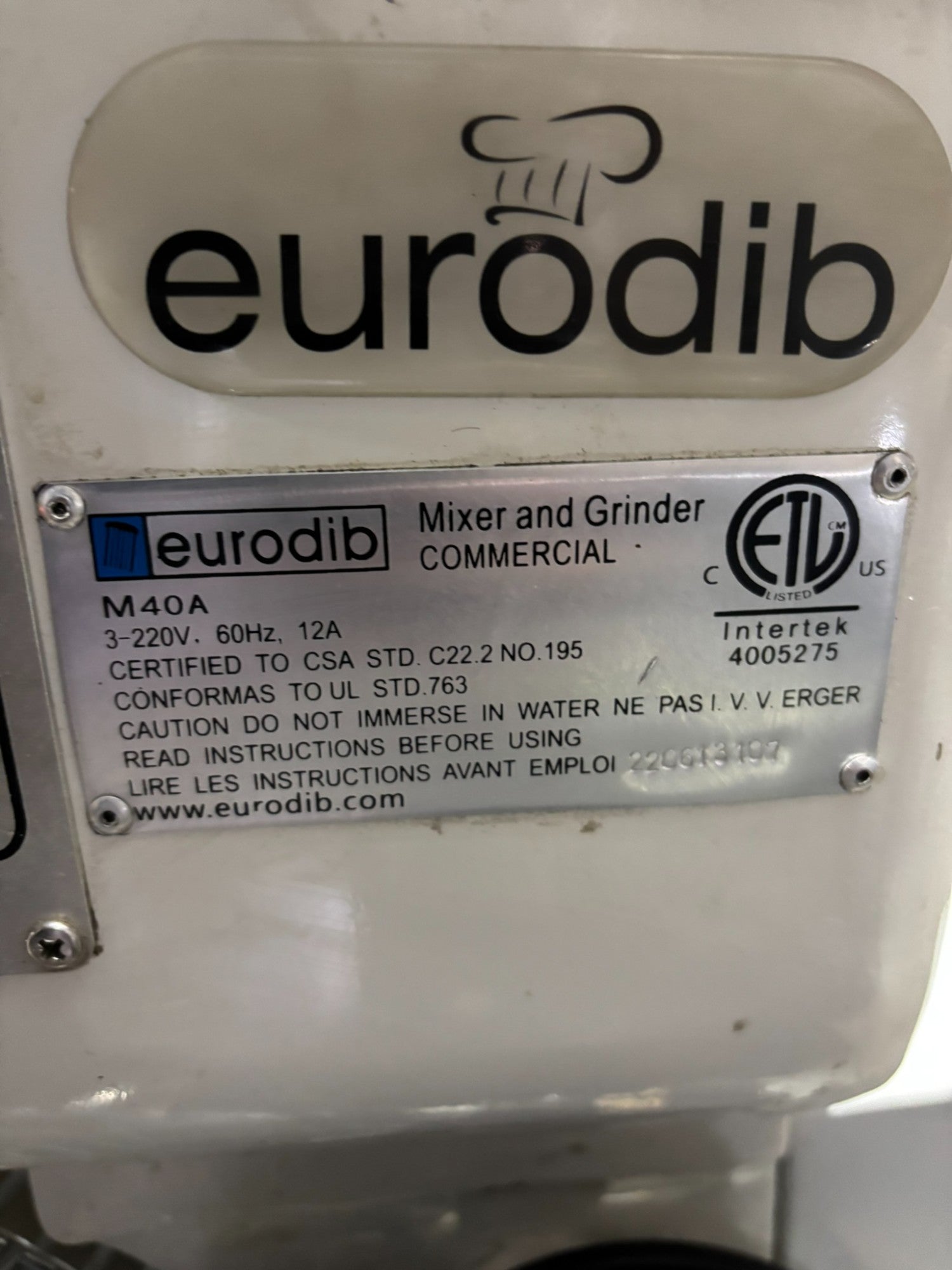 Eurodib M40A 40 Quart Planetary Mixer