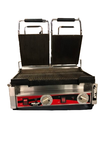 Omcan 19937 Double Panini Grill With Top And Bottom Grooved Grill Surface