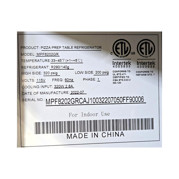 Atosa MPF8202GR Refrigerated Pizza Prep Table