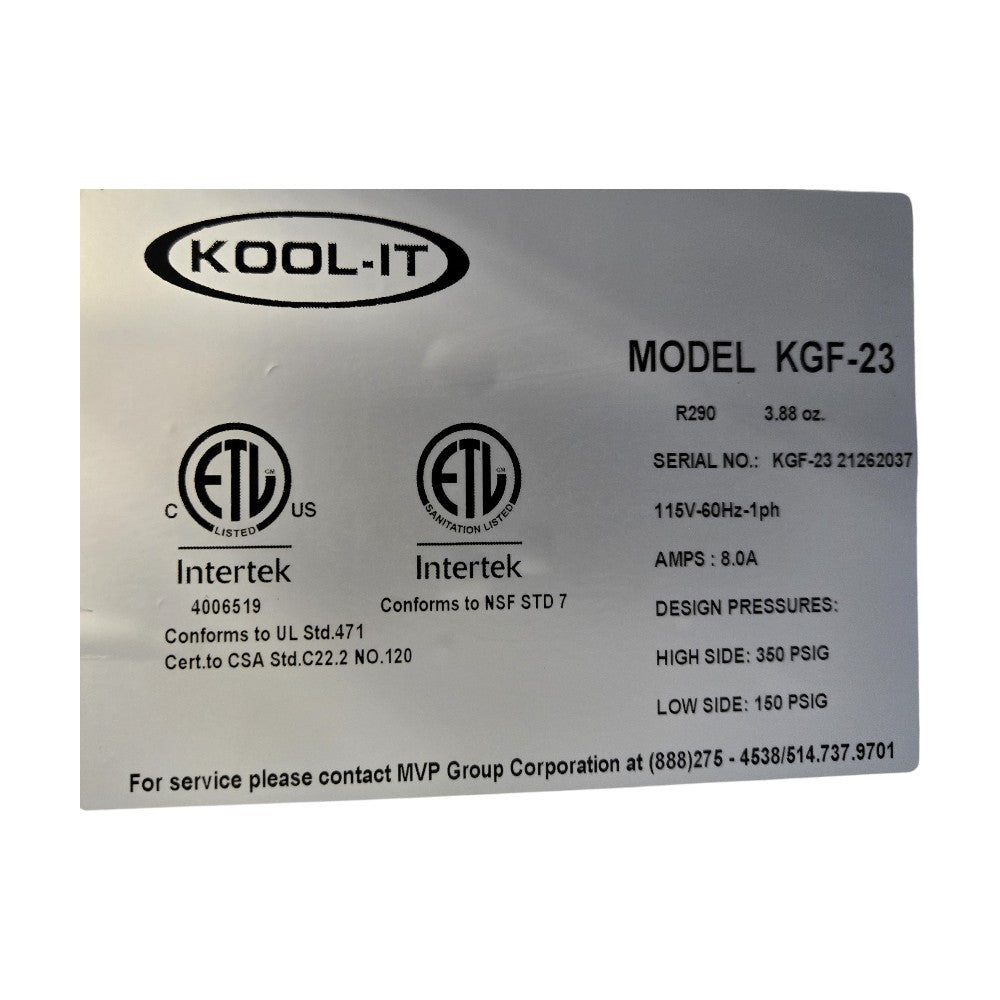 Kool-It KGF-23 Upright Freezer - 1 Glass Door - Cosmetic Damage
