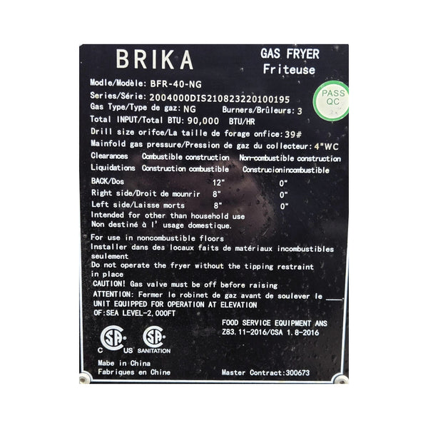 Brika BFR-40-NG 40lb Deep Fryer - Natural Gas
