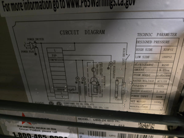 OMCAN UBB-24-48G-HC Back Bar Cooler, 2 Door - Castors not included