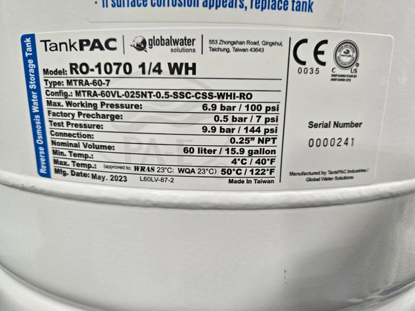 TankPac R0-170 1/4 WH Water Storage and Q400 Filter system
