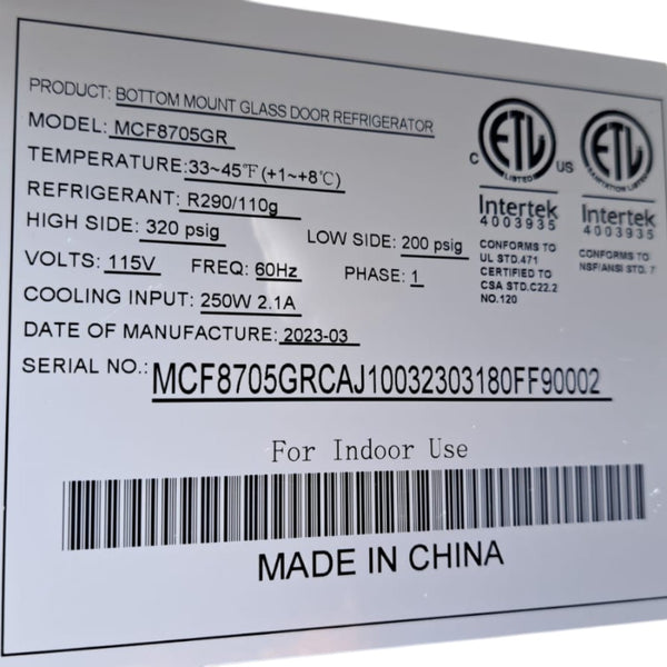 Atosa MCF8705GR Refrigerator - 1 Glass Door - 27 Inch