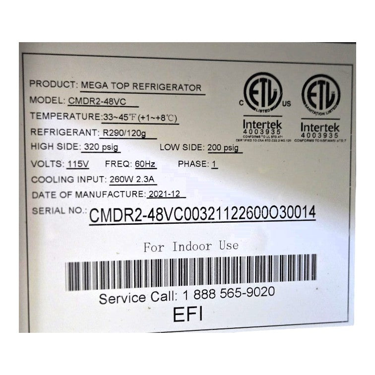 EFI CMDR2-48-VC Mega Top Refrigerator