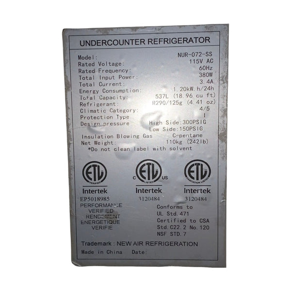 New Air NUR-072-SS Undercounter Refrigerator