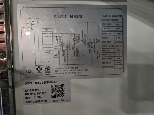 Danair NRG-2-SDF-54-HC Two-door stainless freezer