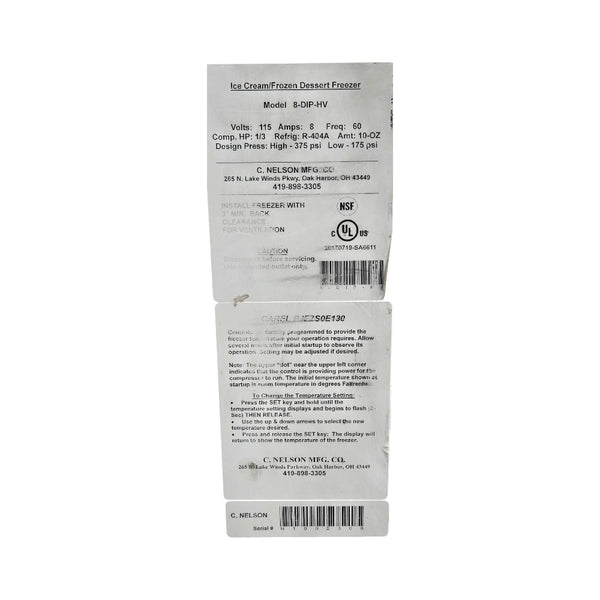 Nelson 8-DIP-HV Ice Cream Freezer