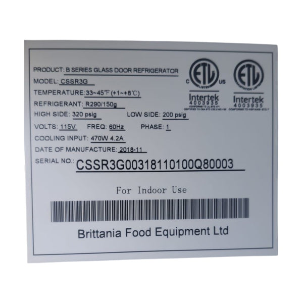 Cardinal CSSR3G Glass Door Refrigerator - NEVER USED