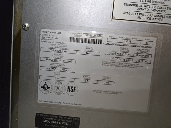 Pitco Natural Gas Floor Fryer SG18-S