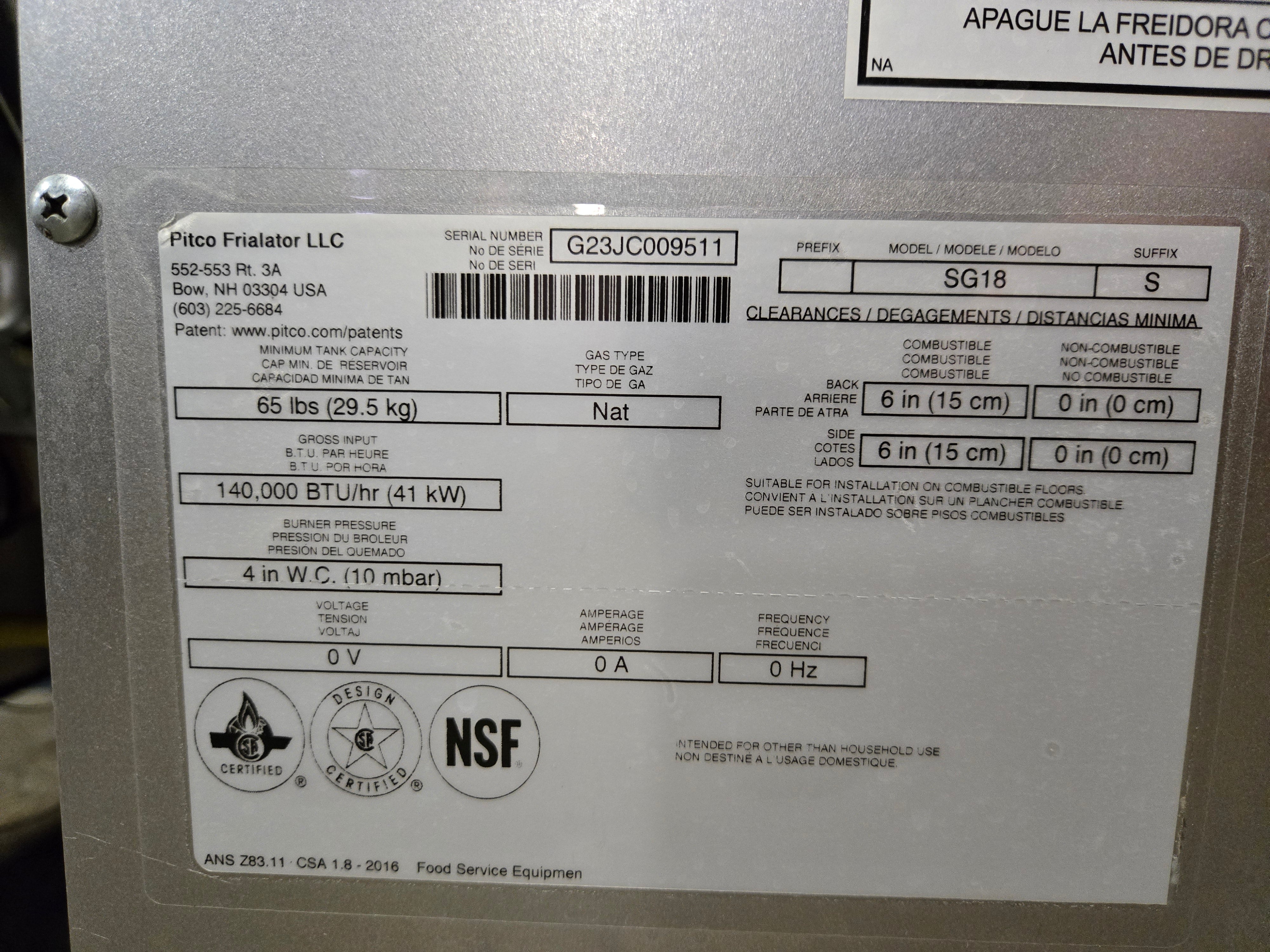 Pitco Natural Gas Floor Fryer SG18-S