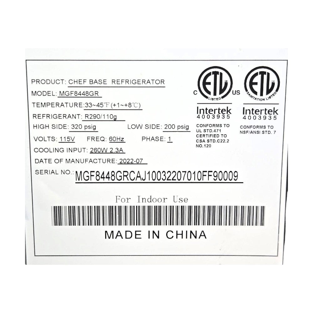 Atosa MGF8448GR Refrigerated Chef Base - 36 inch - 2 Drawer