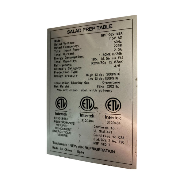 New Air NPT-029-MSA Mega Top Prep Table