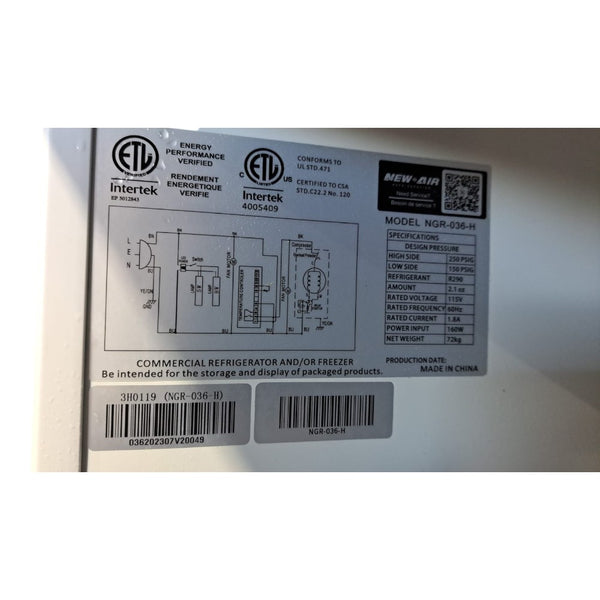 New Air NGR-036-H Refrigerated Merchandiser - 1 Glass Door - 24 Inch