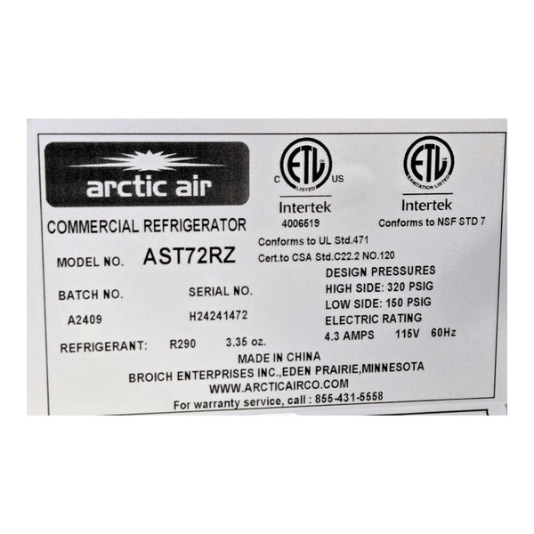 Arctic Air AST72RZ Refrigerated Mega Top Prep Table - 3 Door