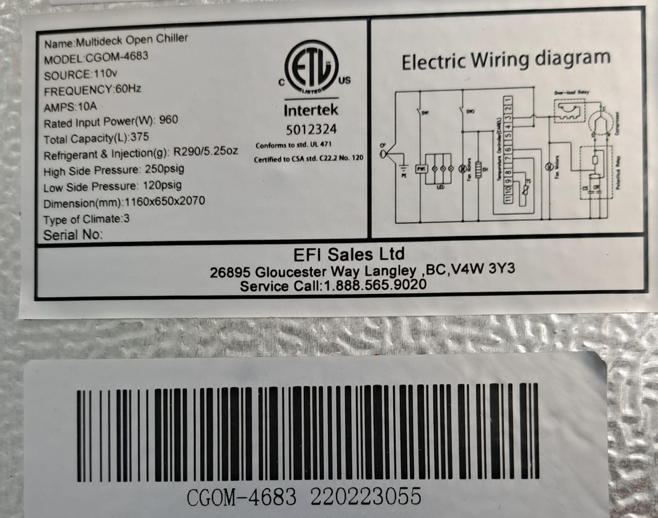 EFI CGOM-4683 Open Air Refrigerated Display