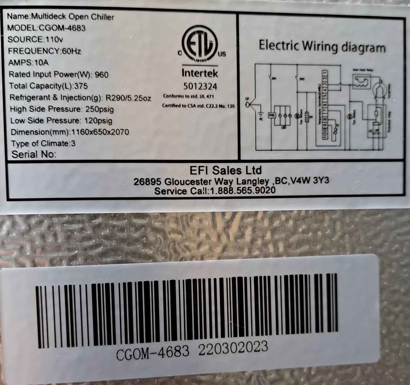 EFI CGOM-4683 Open Air Refrigerated Display