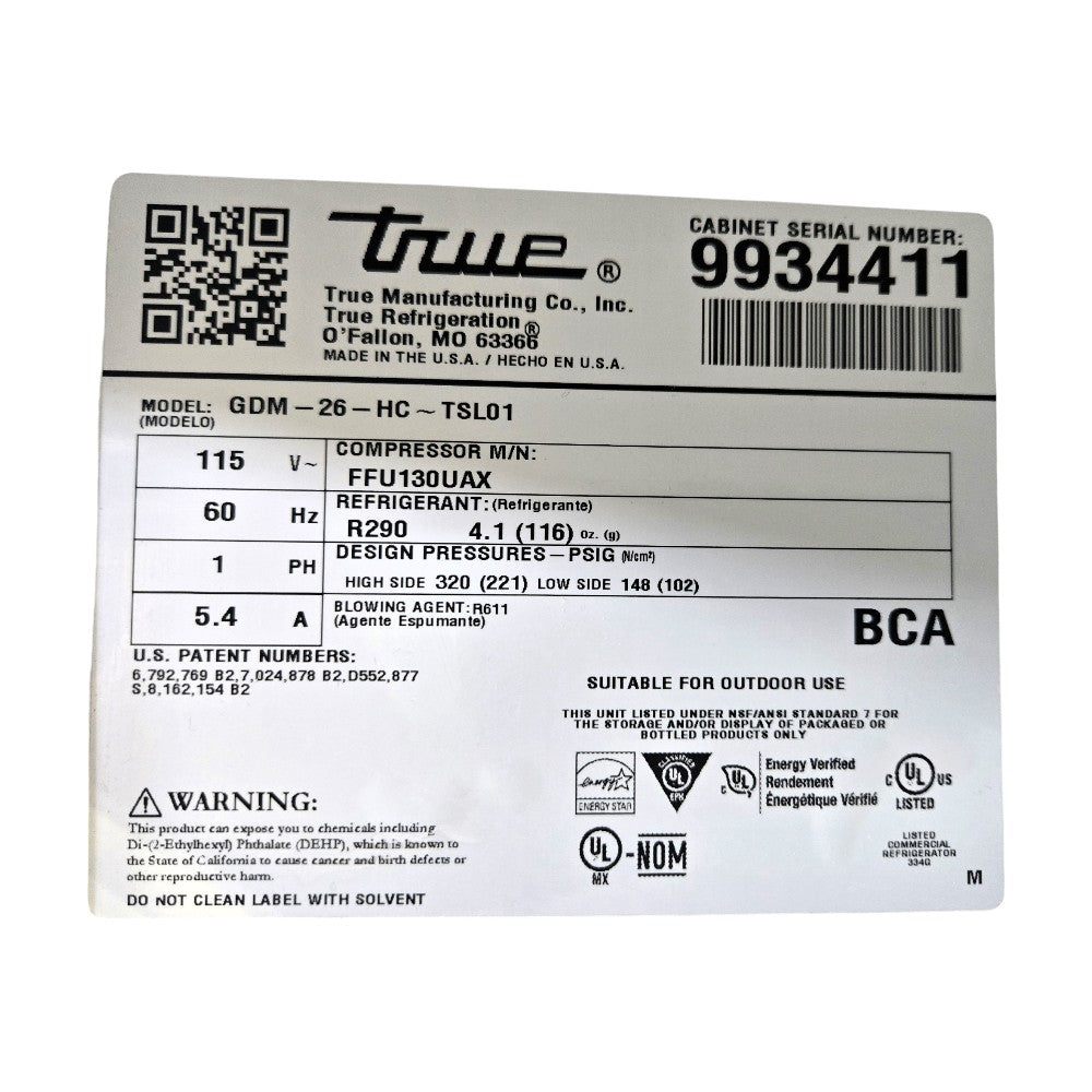 TRUE GDM-26-HC-TSL01 Upright Refrigerator - 1 Glass Door