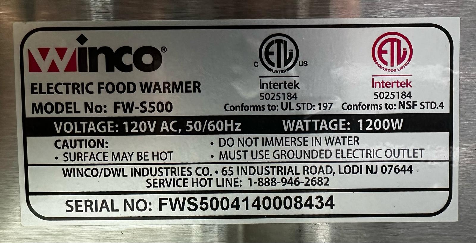 Winco FW-S500 Electric Food Warmer