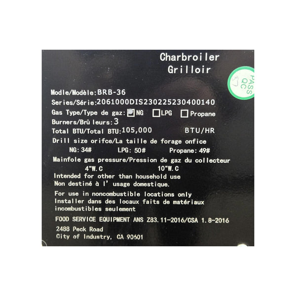 Brika BRB-36 Charbroiler - Natural Gas