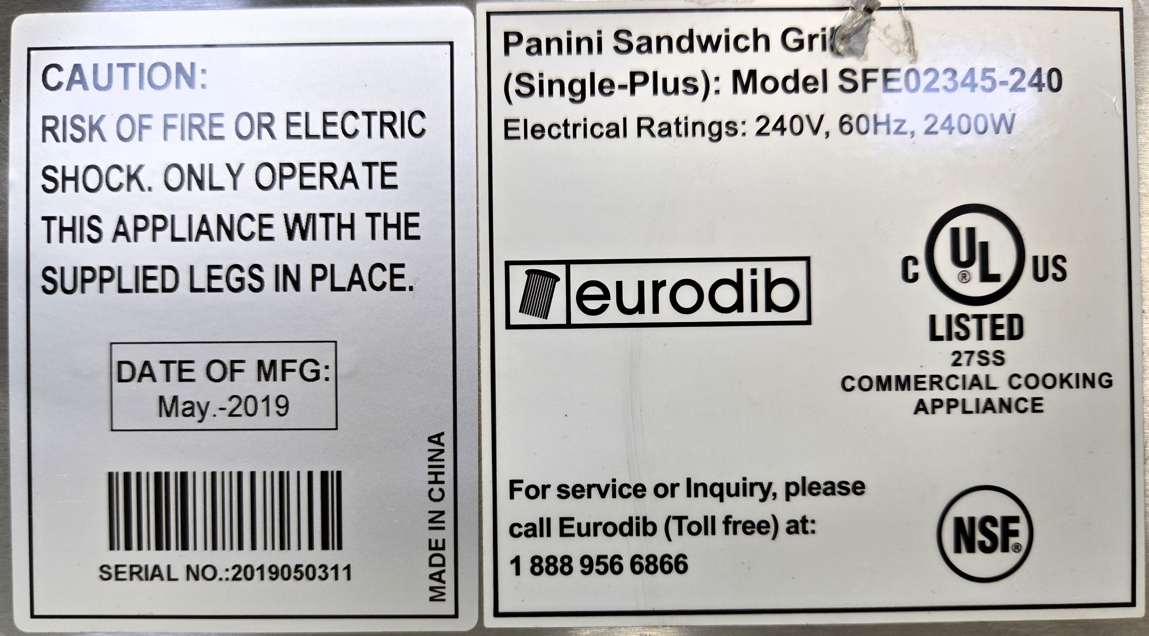 Eurodib SFE02345-240 Panini Grill