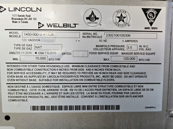 Garland Lincoln 1450-000-U-K1826 Impinger - Natural Gas