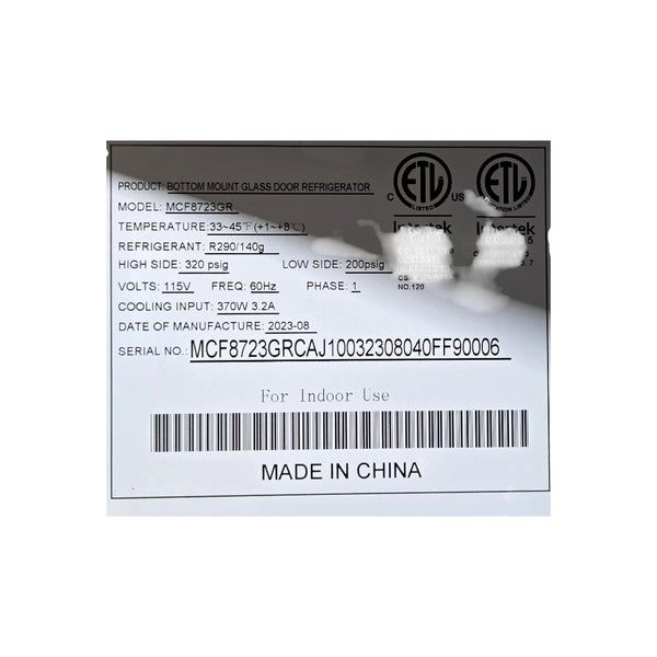 Atosa MCF8723GR  Refrigerator - 2 Glass Door