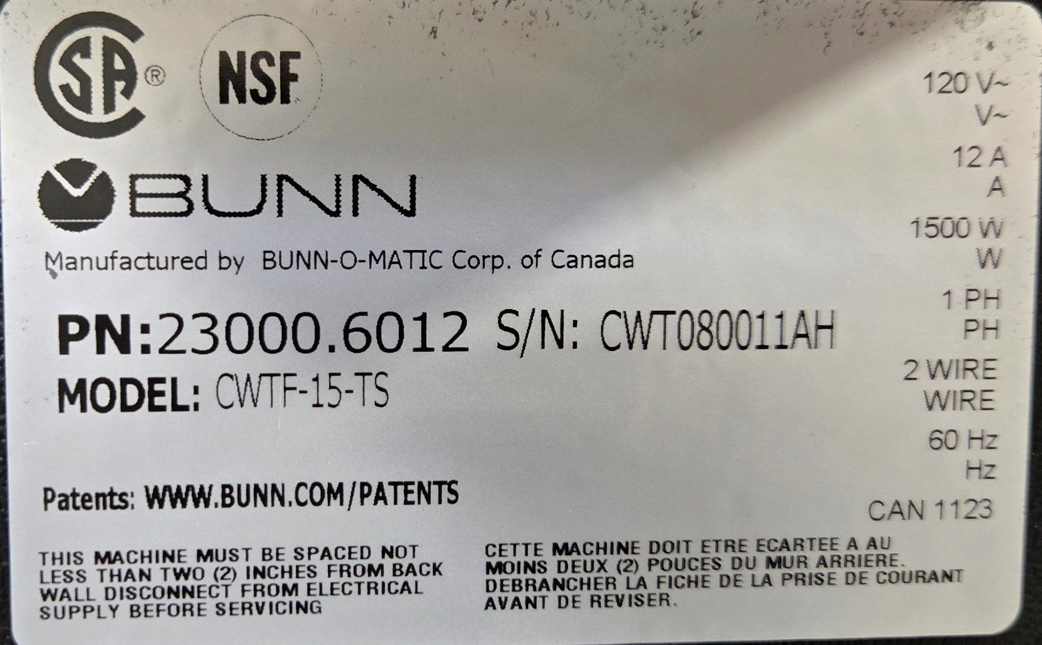 Bunn CWTF15TS Automatic Coffee Dispenser
