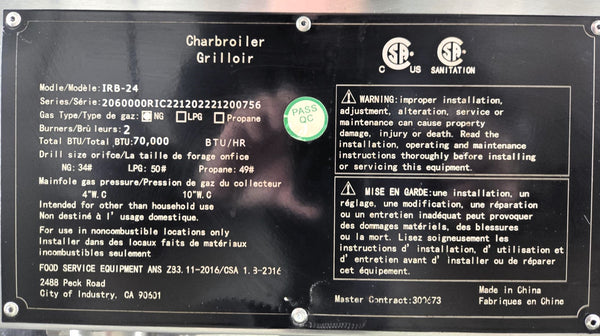 Ikon IRB-24 Charbroiler - Natural Gas