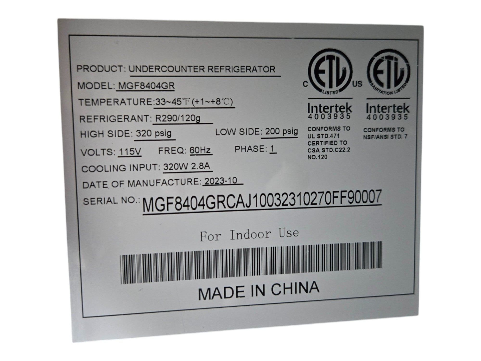 Atosa Undercounter Refrigerator