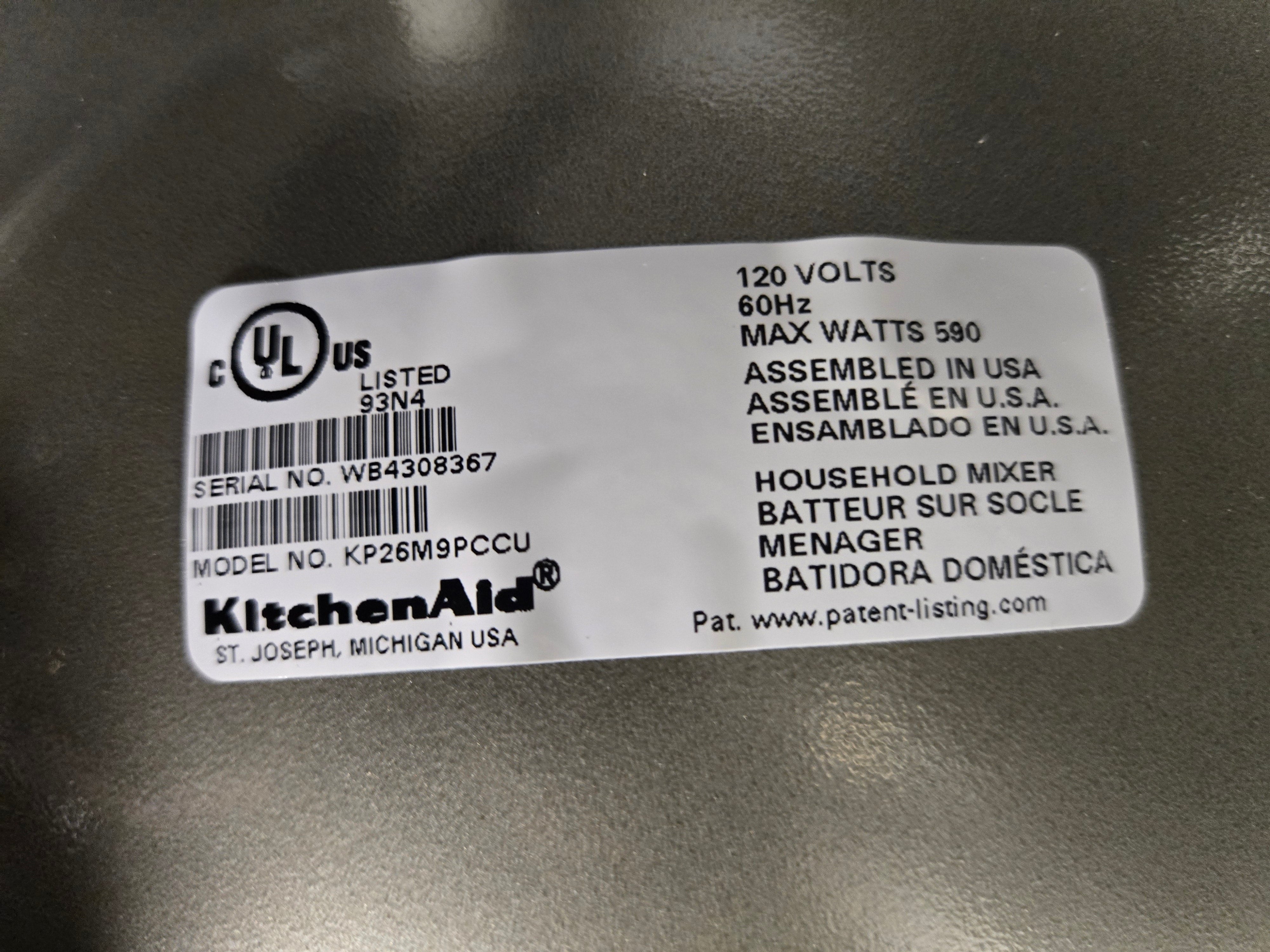 Kitchen Aid KP26M9PCCU 6Qt Mixer