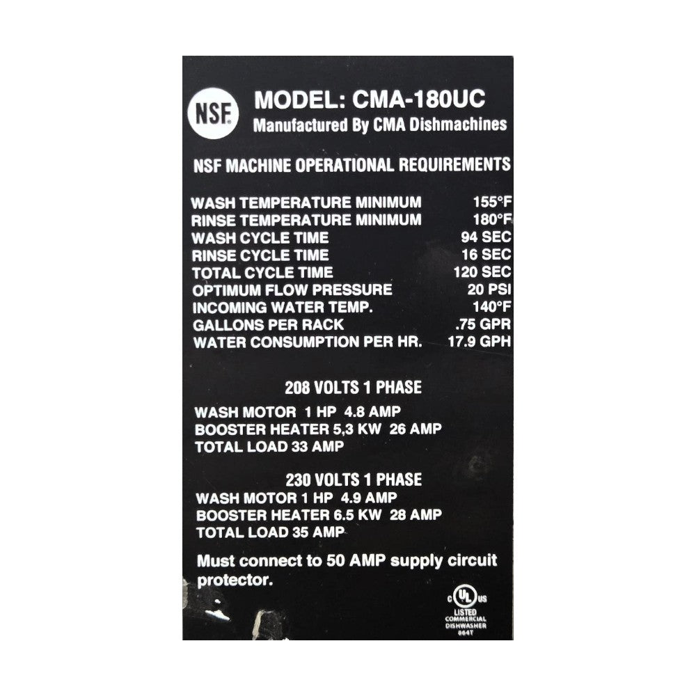 CMA 180UC Undercounter Dishwasher