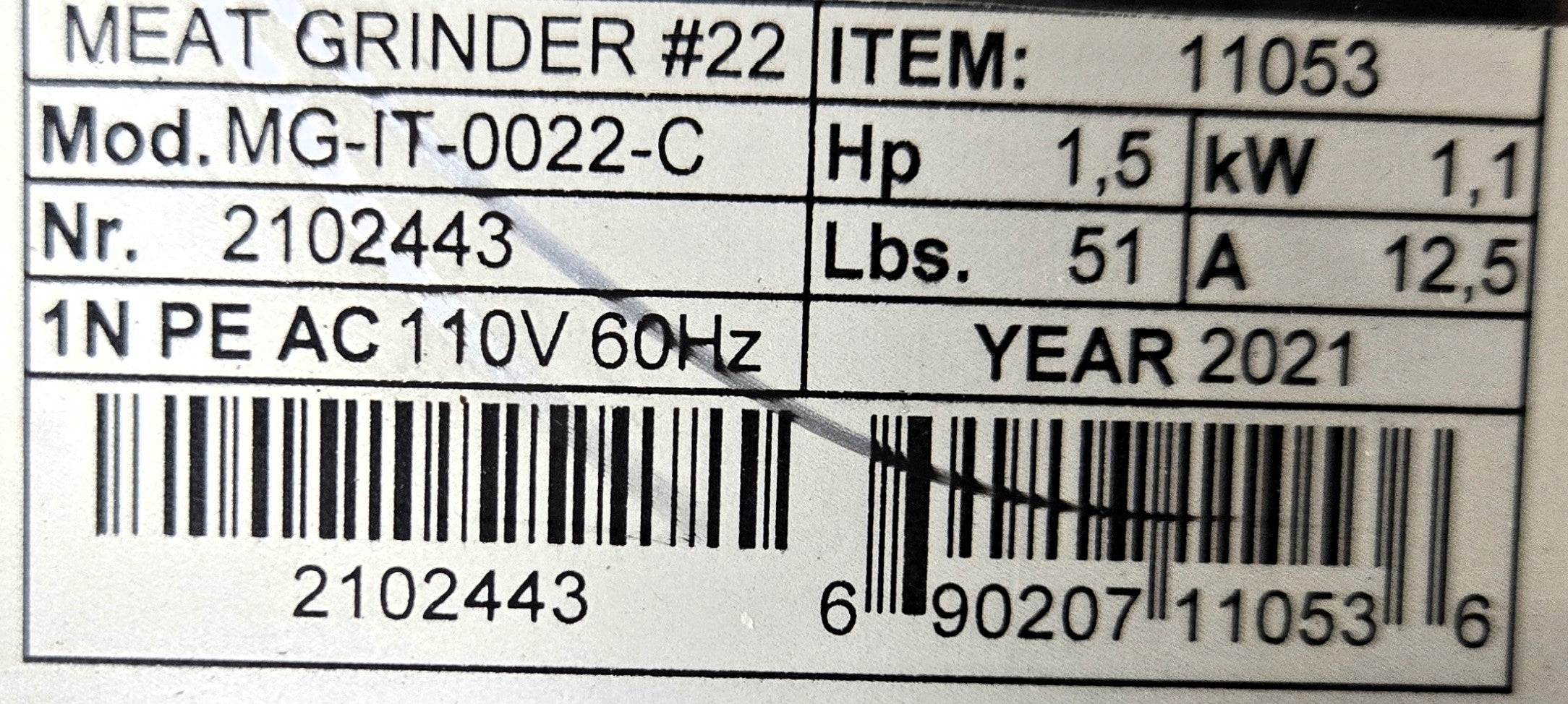 Omcan MG-IT-0022-C Meat Grinder