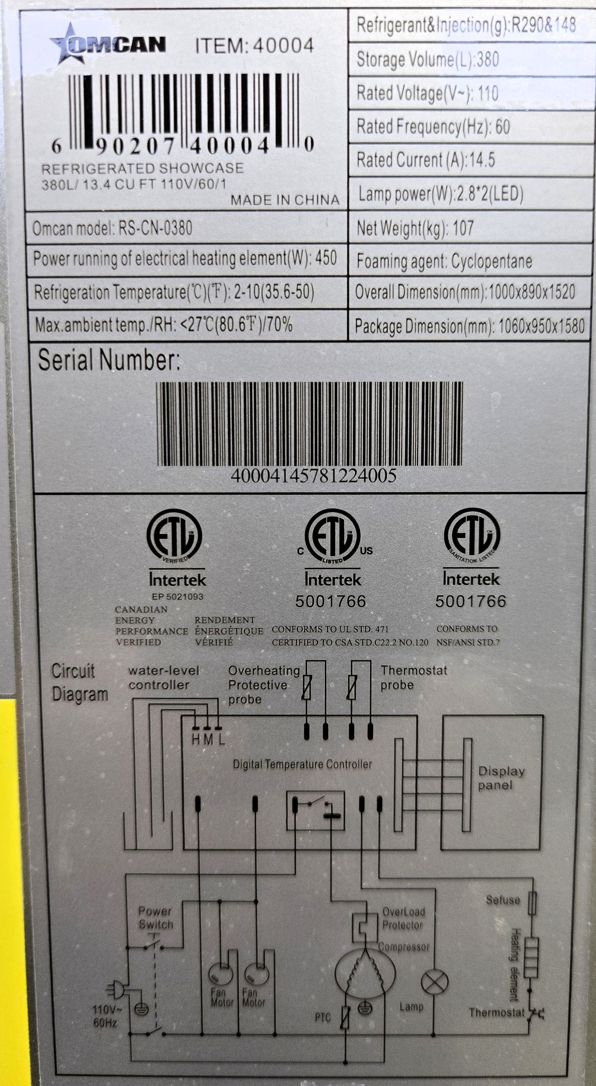Omcan RS-CN-0380 Refrigerated Showcase