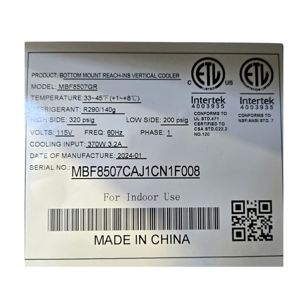 Atosa MBF8507GR Upright Reach-in Refrigerator - Double Door