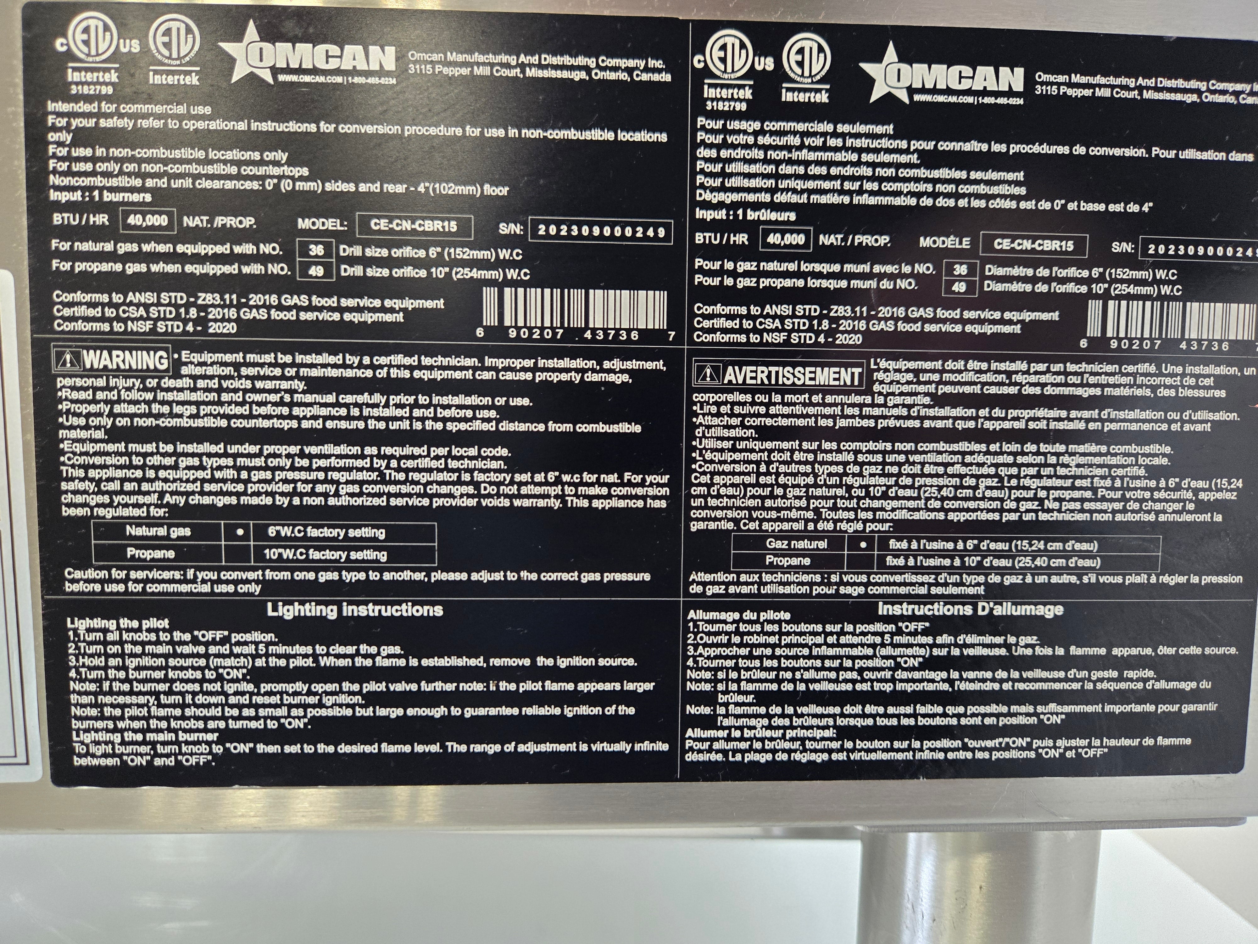 Omcan CE-CN-CBR15 Charbroiler with stand - Natural Gas