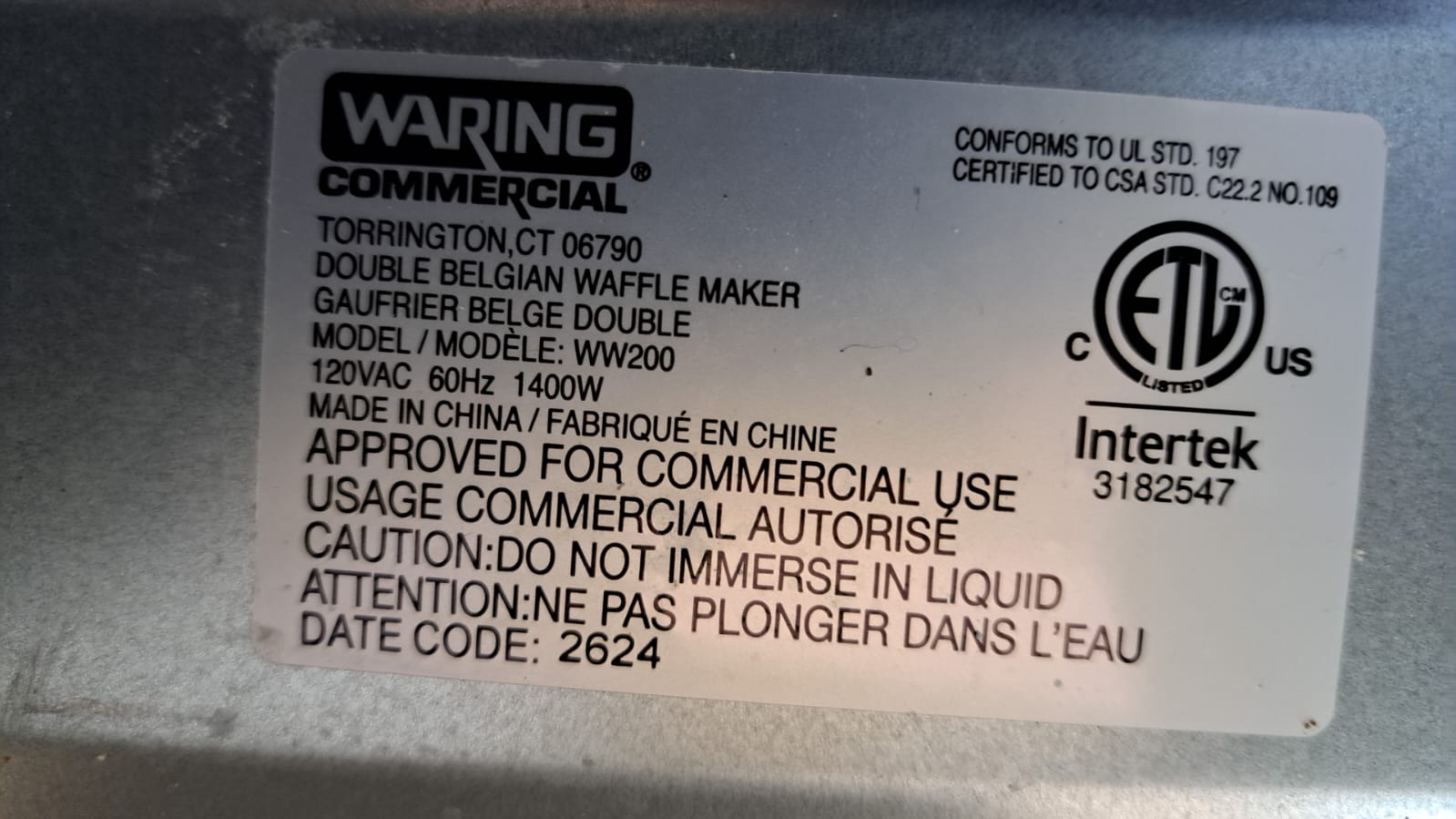 Waring WW200 Waffle Iron