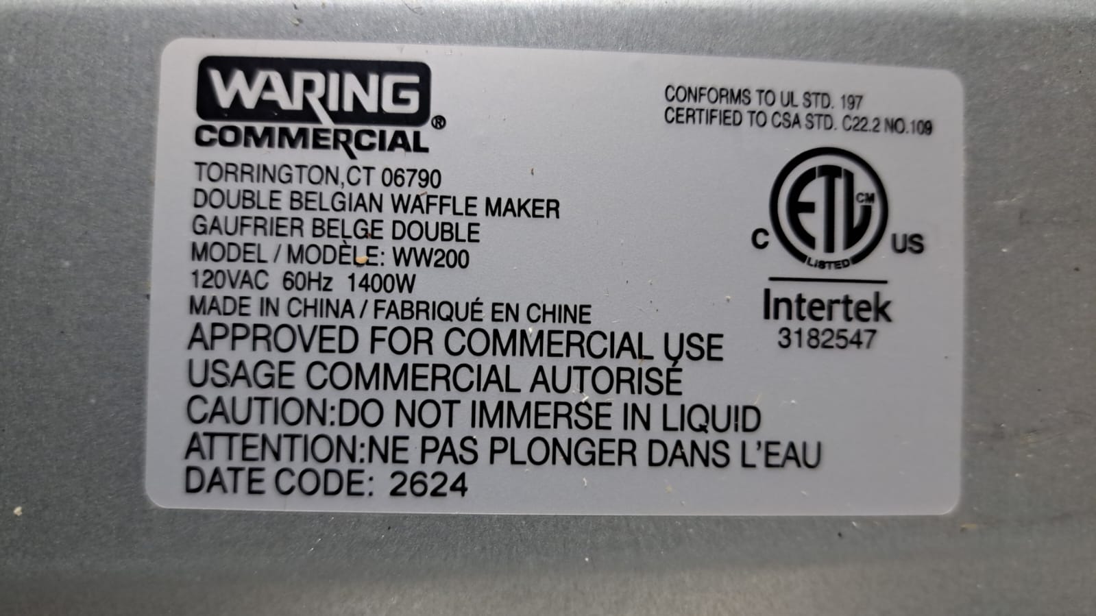Waring WW200 Waffle Iron
