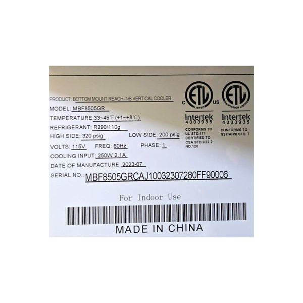 Atosa MBF8505GR Reach in Refrigerator - 1 Door