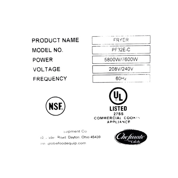 Globe PF32E-C Countertop Electric Fryer