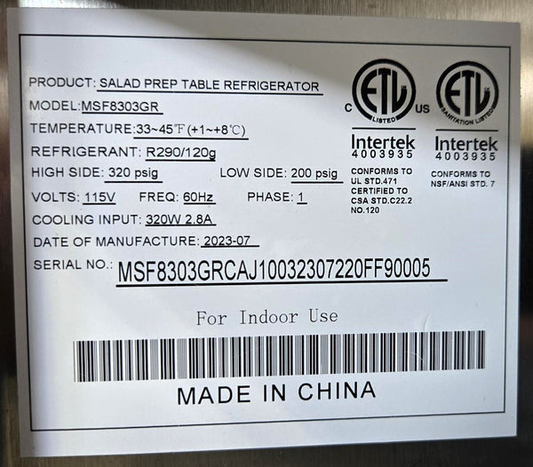 Atosa MSF8303GR Sandwich Bar Fridge - 2 Solid Door