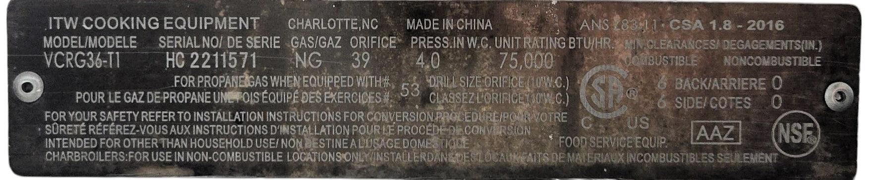 Vulcan VCRG36-T1 Griddle - Natural Gas