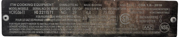 Vulcan VCRG36-T1 Griddle - Natural Gas