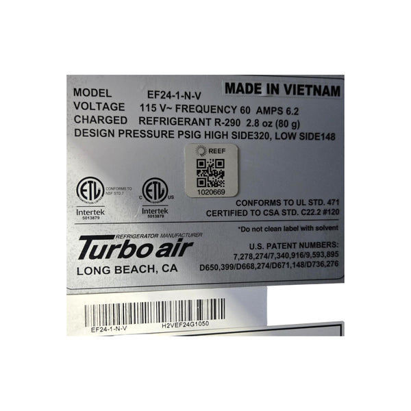 Turbo Air EF24-1-N-V Freezer - 1 Solid Door - 28 Inch